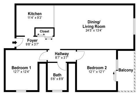 2 Bed 1 Bath Floor Plan at Hamilton Woods, Novato, CA